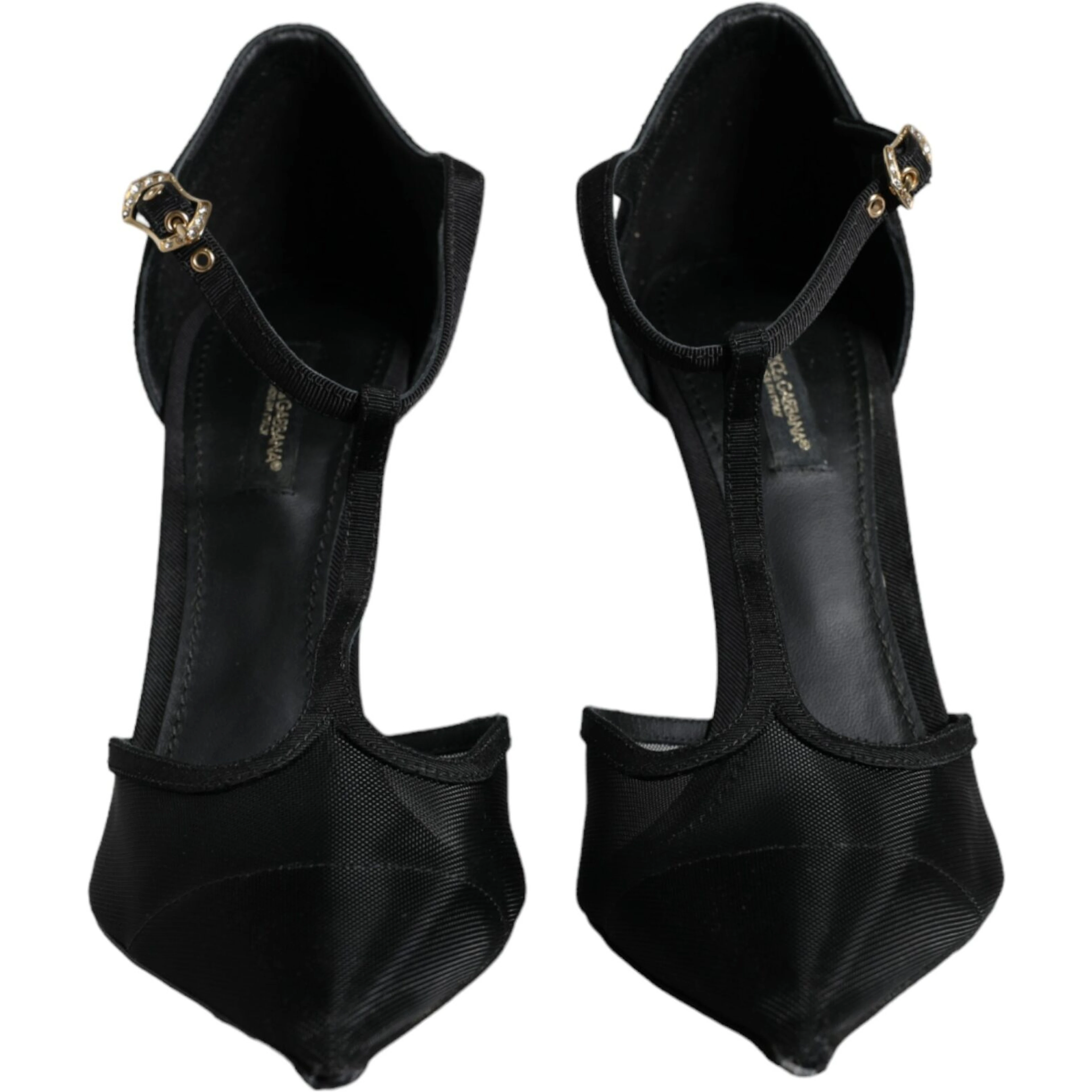 Black Mesh T-strap Stiletto High Heels Shoes