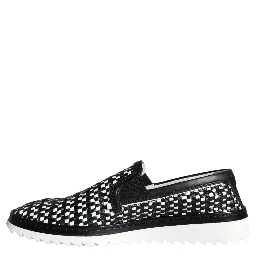 Black White Weaved Slip On Men Loafers Shoes