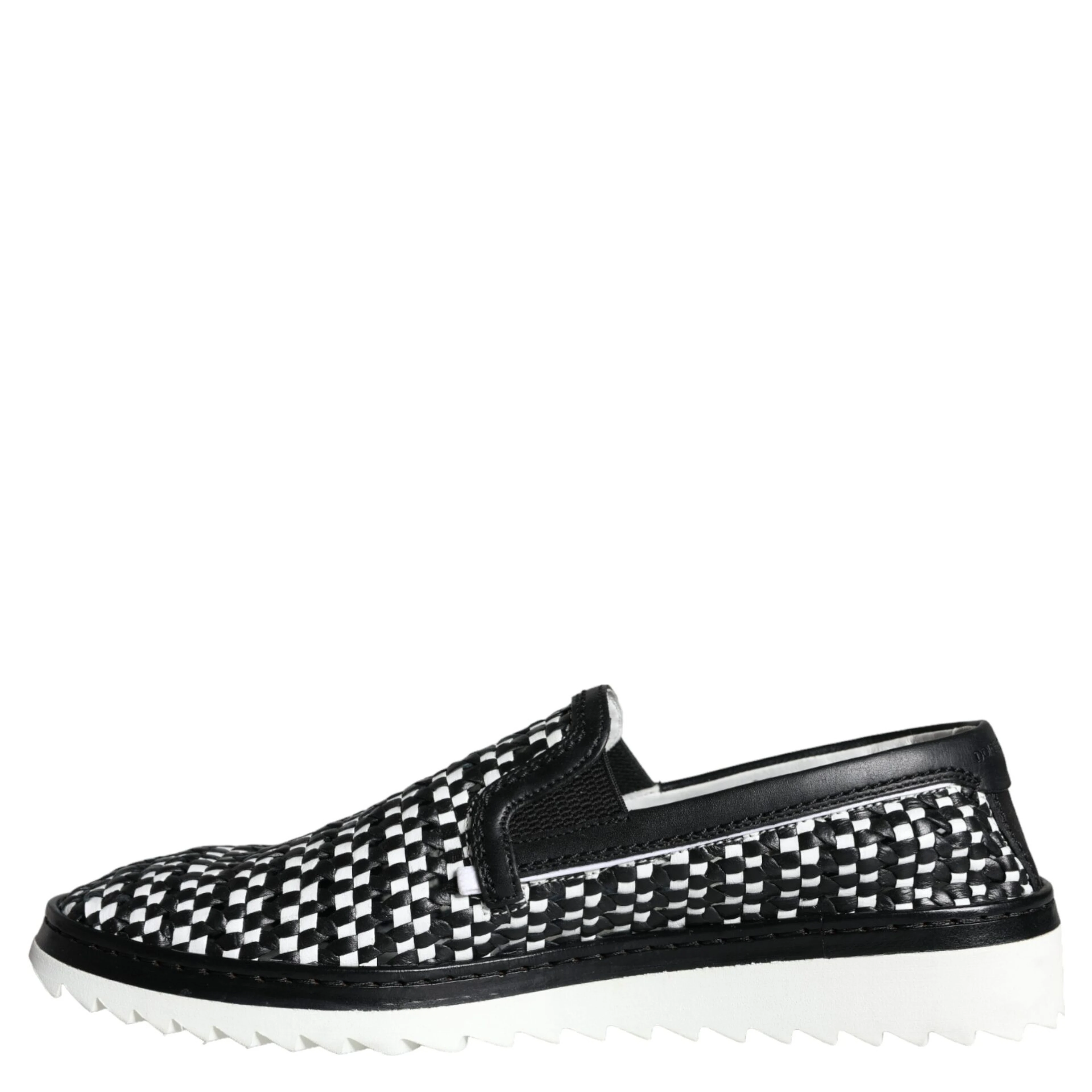 Black White Weaved Slip On Men Loafers Shoes