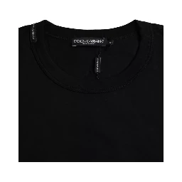 Black Logo Embossed Cotton Crew Neck T-shirt