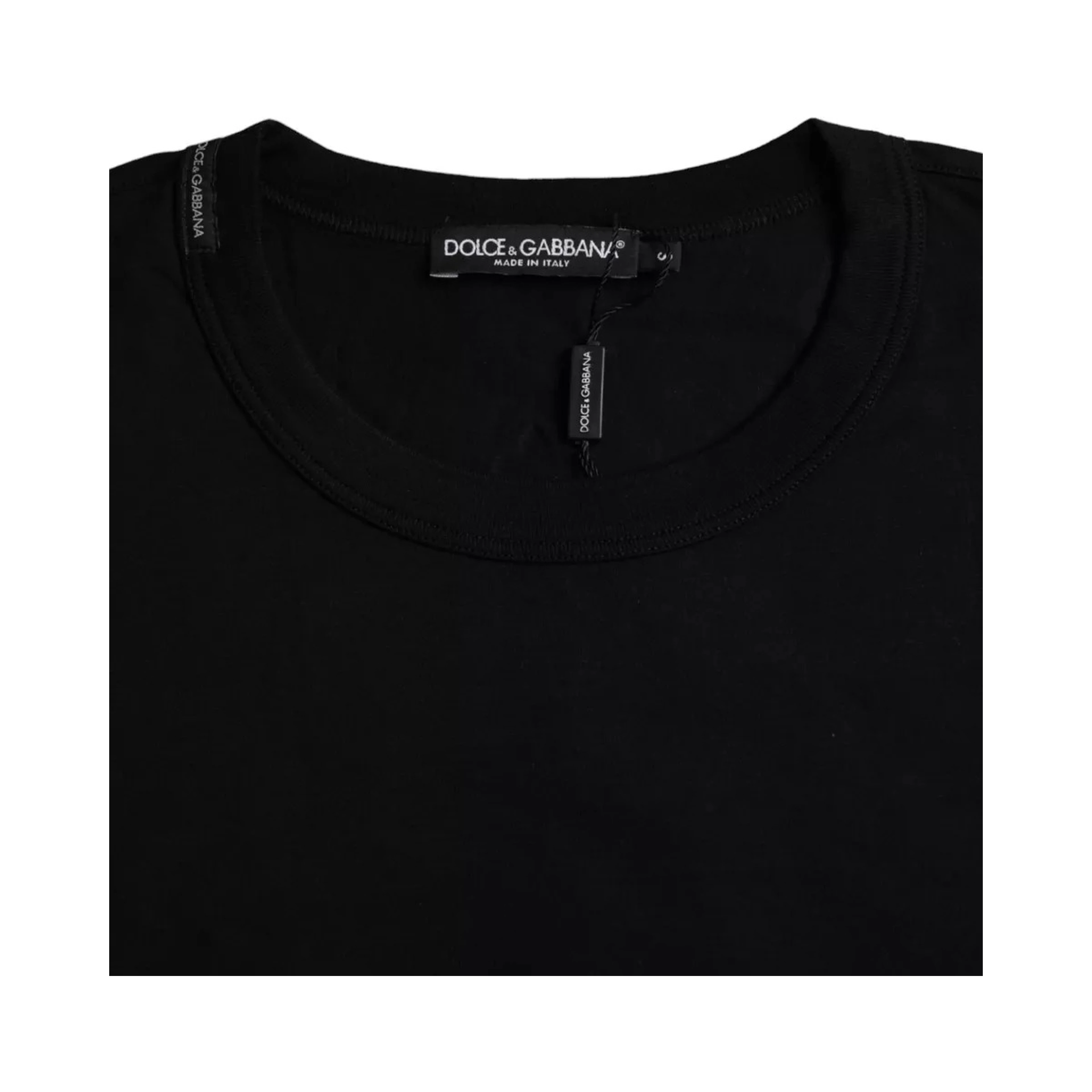 Black Logo Embossed Cotton Crew Neck T-shirt