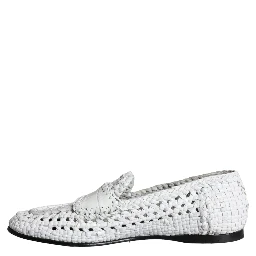 White Woven Leather Slip On Loafers Men Shoes