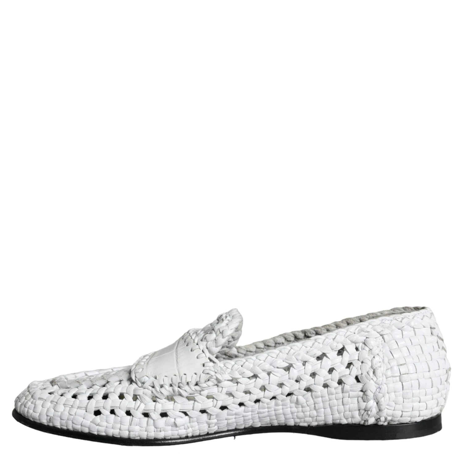White Woven Leather Slip On Loafers Men Shoes