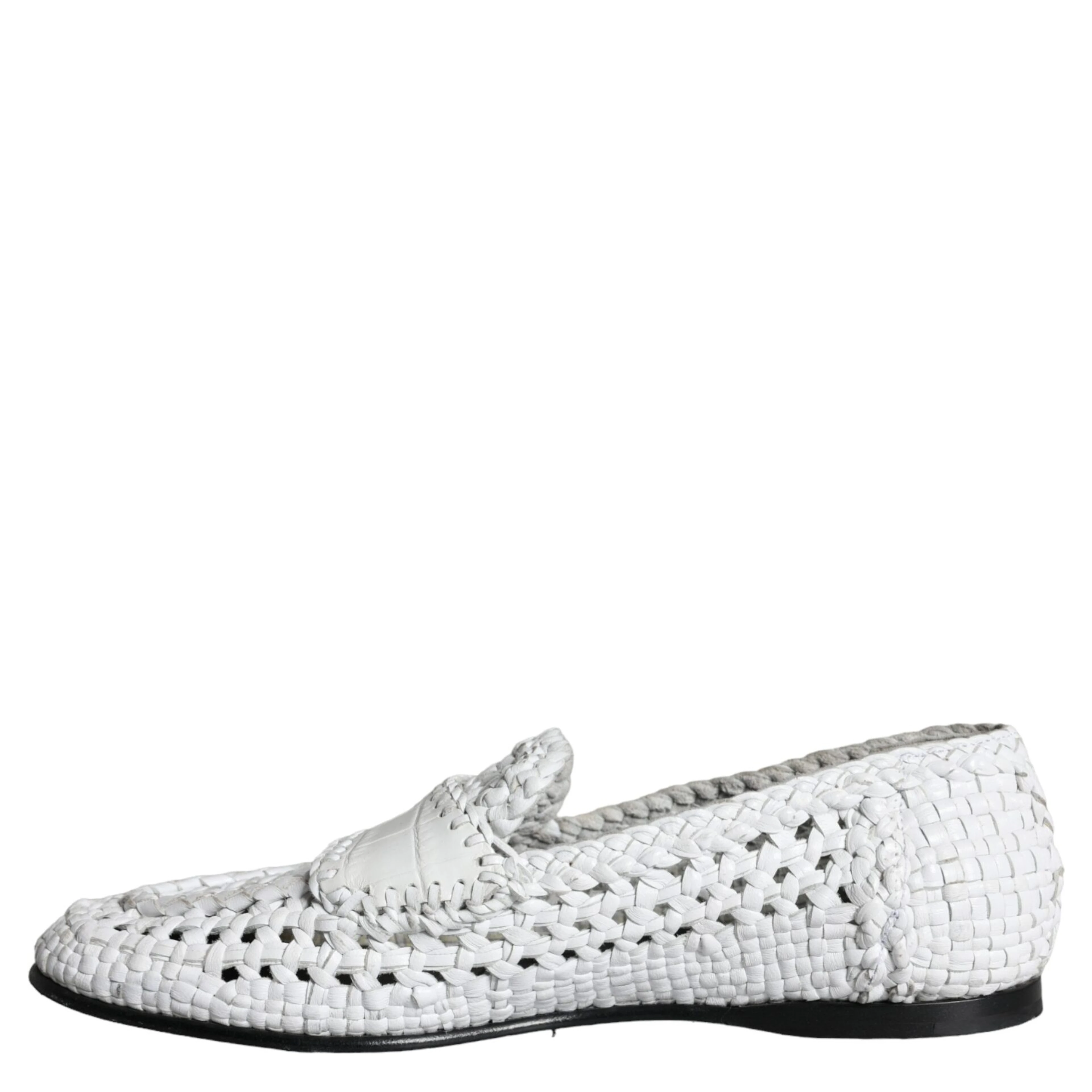 White Woven Leather Slip On Loafers Men Shoes