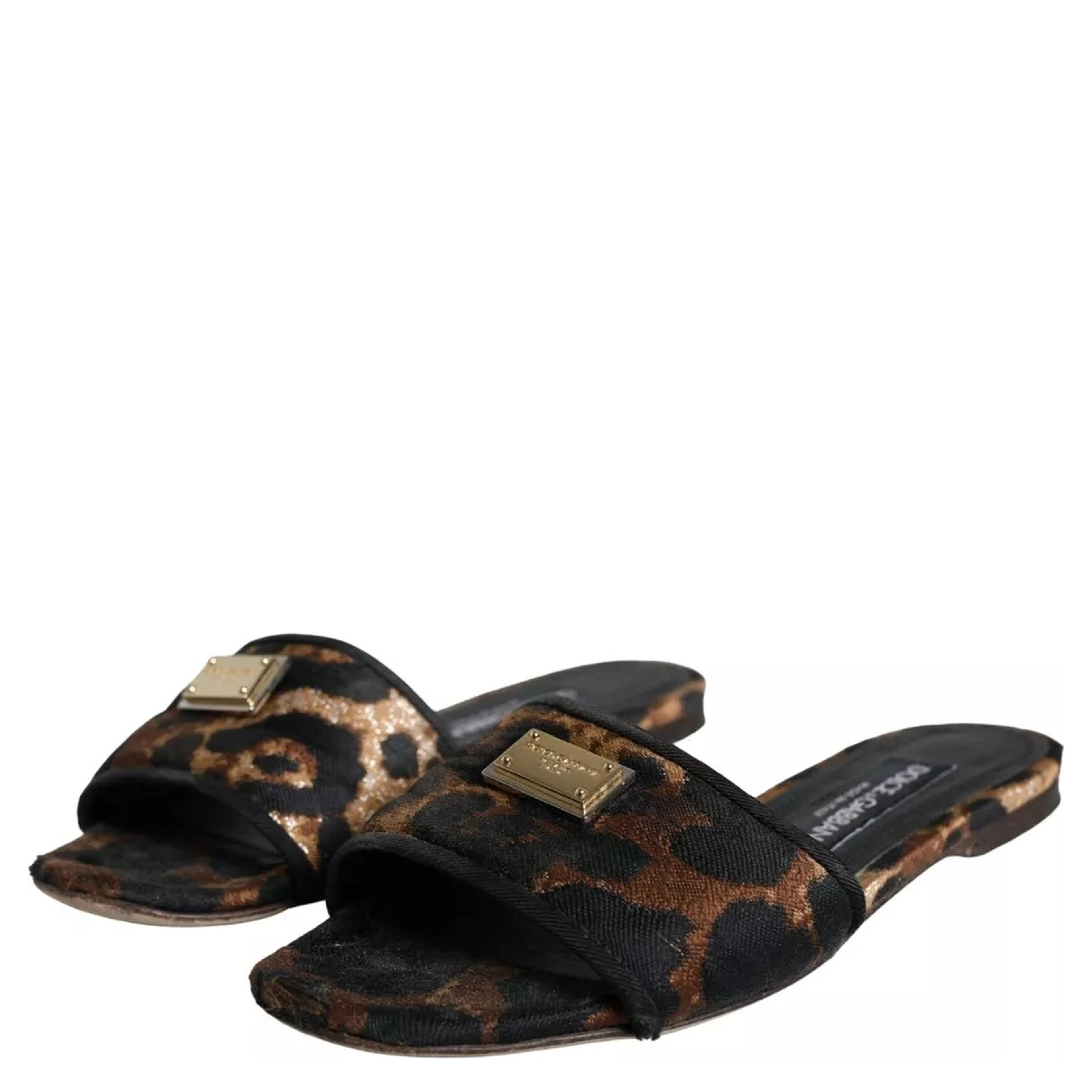 Brown Leopard Logo Slides Flats Sandals Shoes