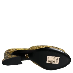 Yellow Leather Block Heels Slides Shoes