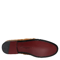 Brown Velvet Leather Logo Mocassin Slip On Shoes