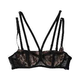 Black Floral Lace Nylon Balconcino Bra Underwear