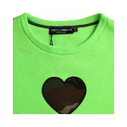 Green Patchwork Heart Crew Neck Pullover Sweater