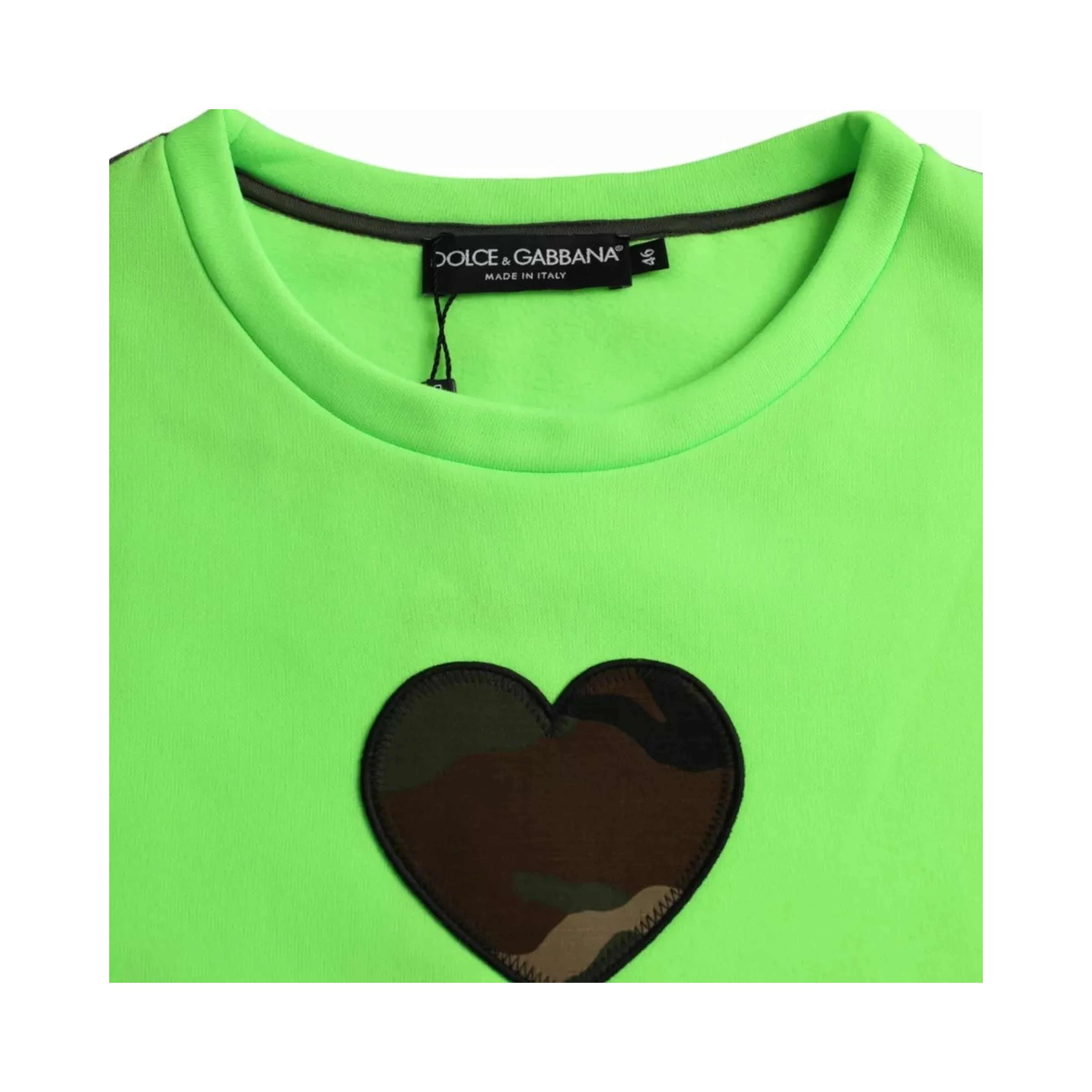 Green Patchwork Heart Crew Neck Pullover Sweater