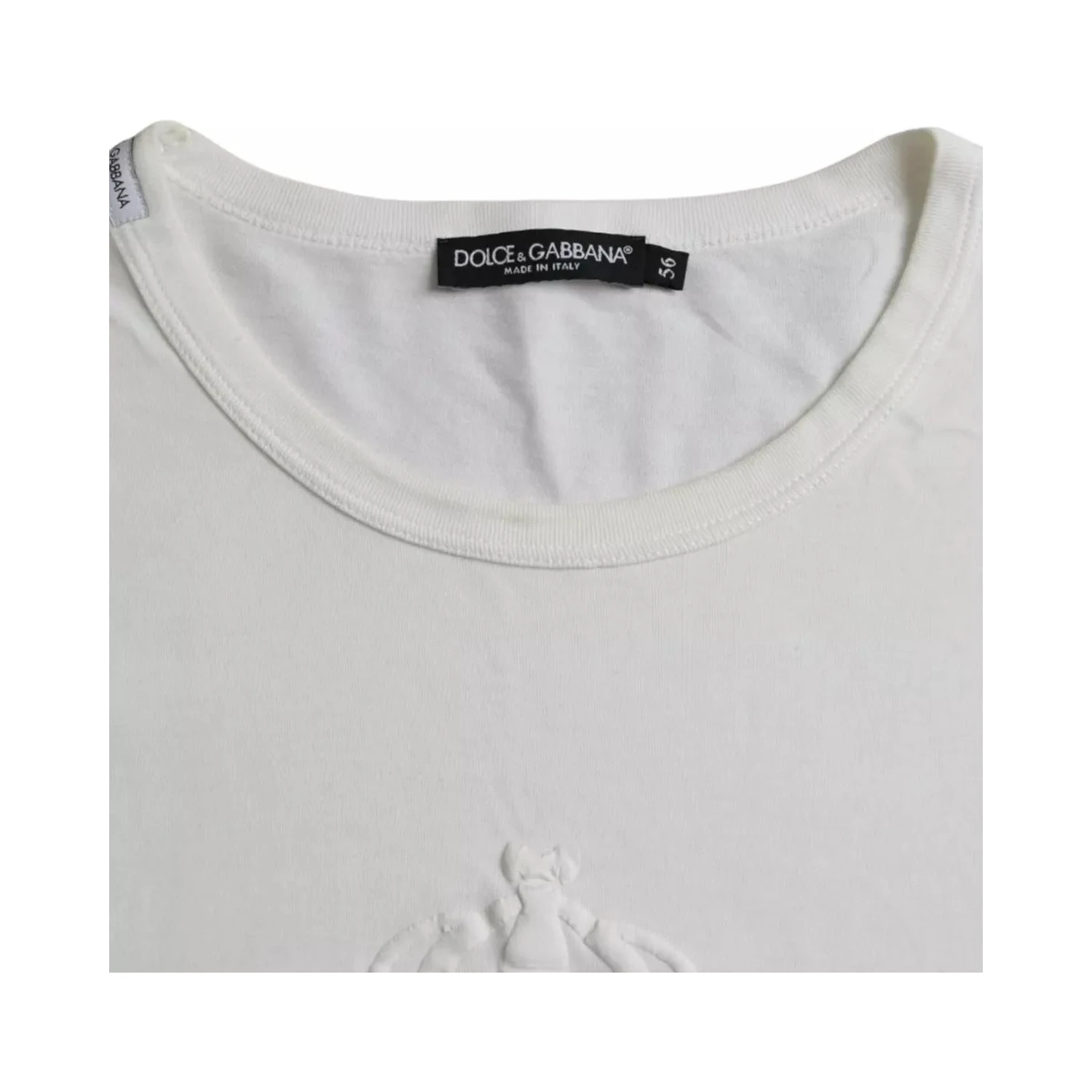 White Logo Embossed Cotton Crewneck T-shirt