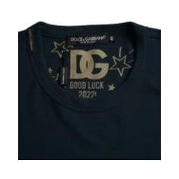 Dark Blue Cotton Round Neck Short Sleeves T-shirt