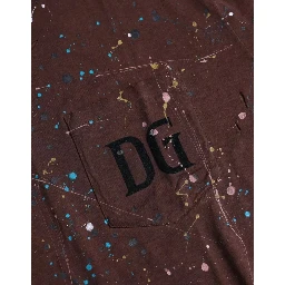 Brown Color Splash Cotton Crew Neck T-shirt