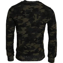 Black Camouflage Crew Neck Pullover Sweater