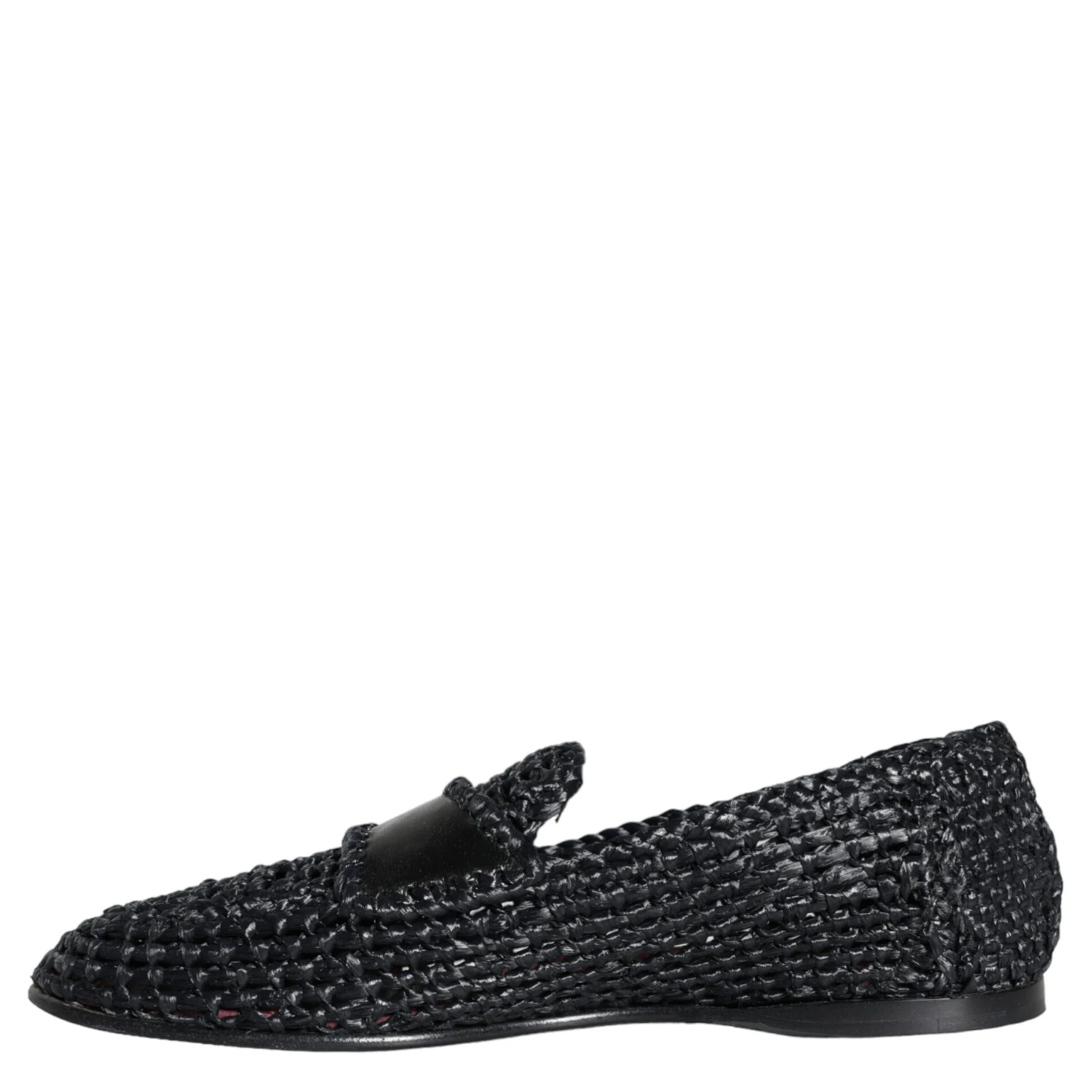 Black Woven Raffia Slip On Loafers Men Shoes