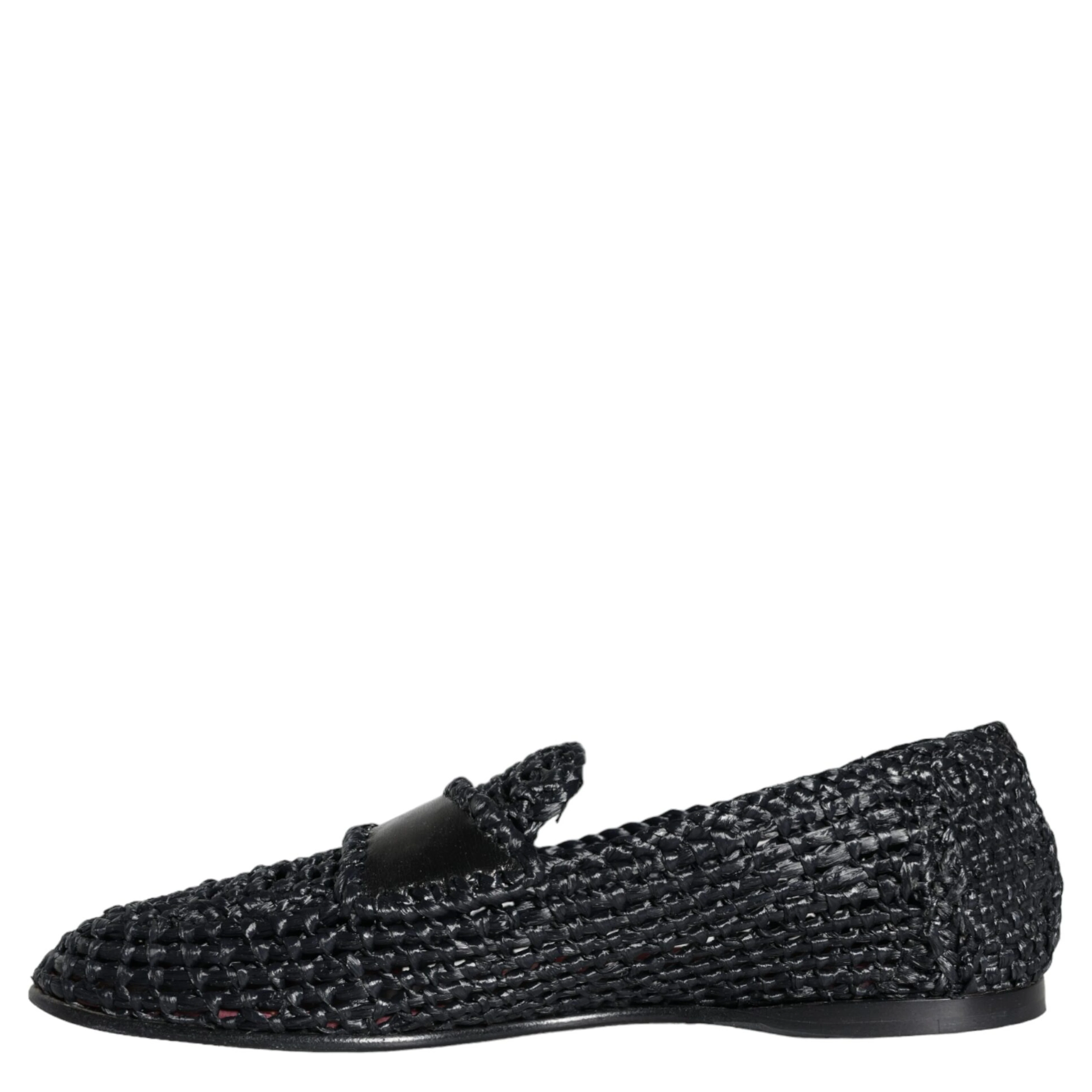 Black Woven Raffia Slip On Loafers Men Shoes