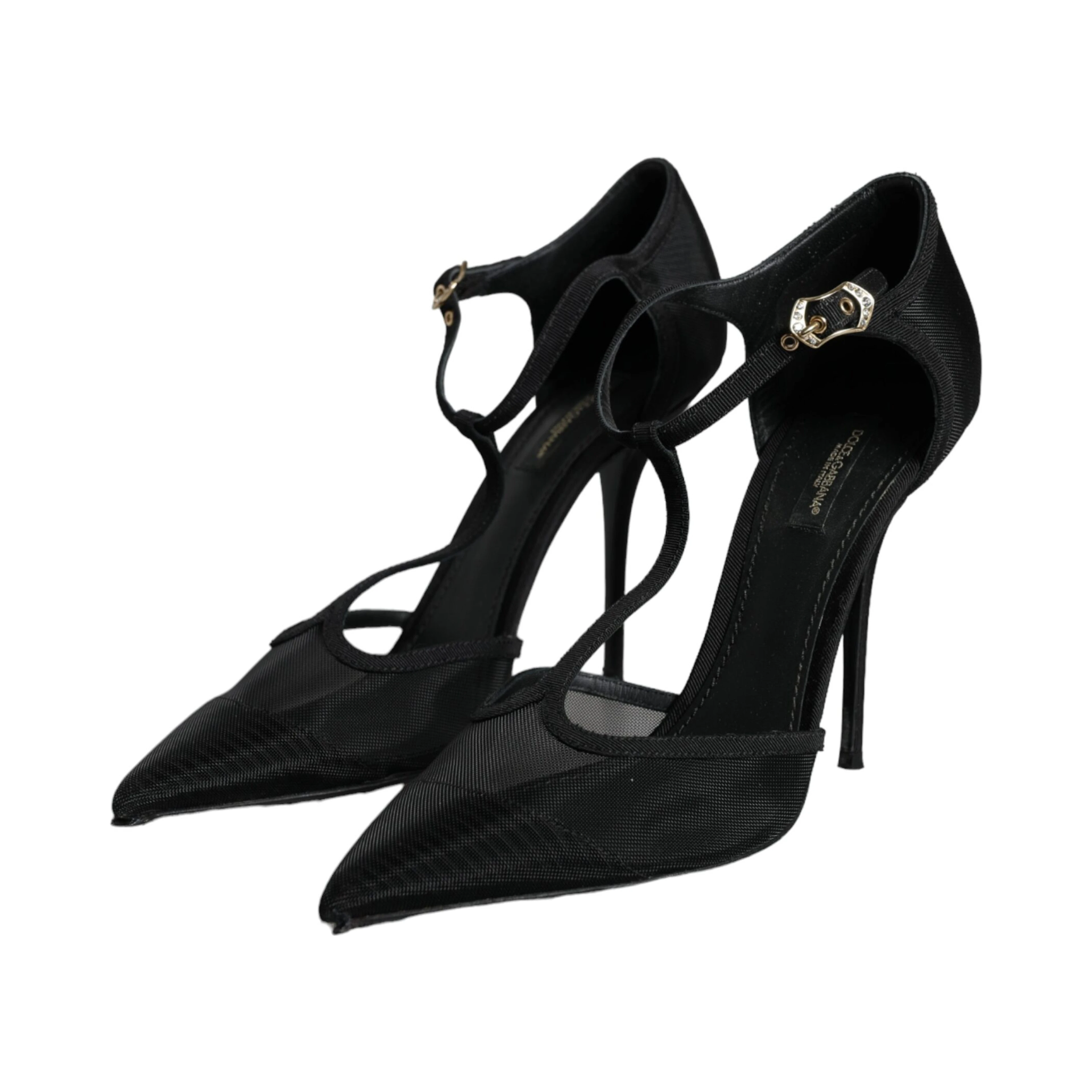 Black Mesh T-strap Stiletto High Heels Shoes