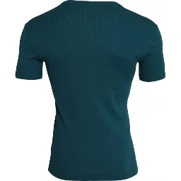 Blue Green Cotton Round Neck Short Sleeves T-shirt