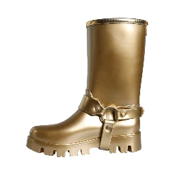 Metallic Gold Rubber PVC Rain Boots Shoes
