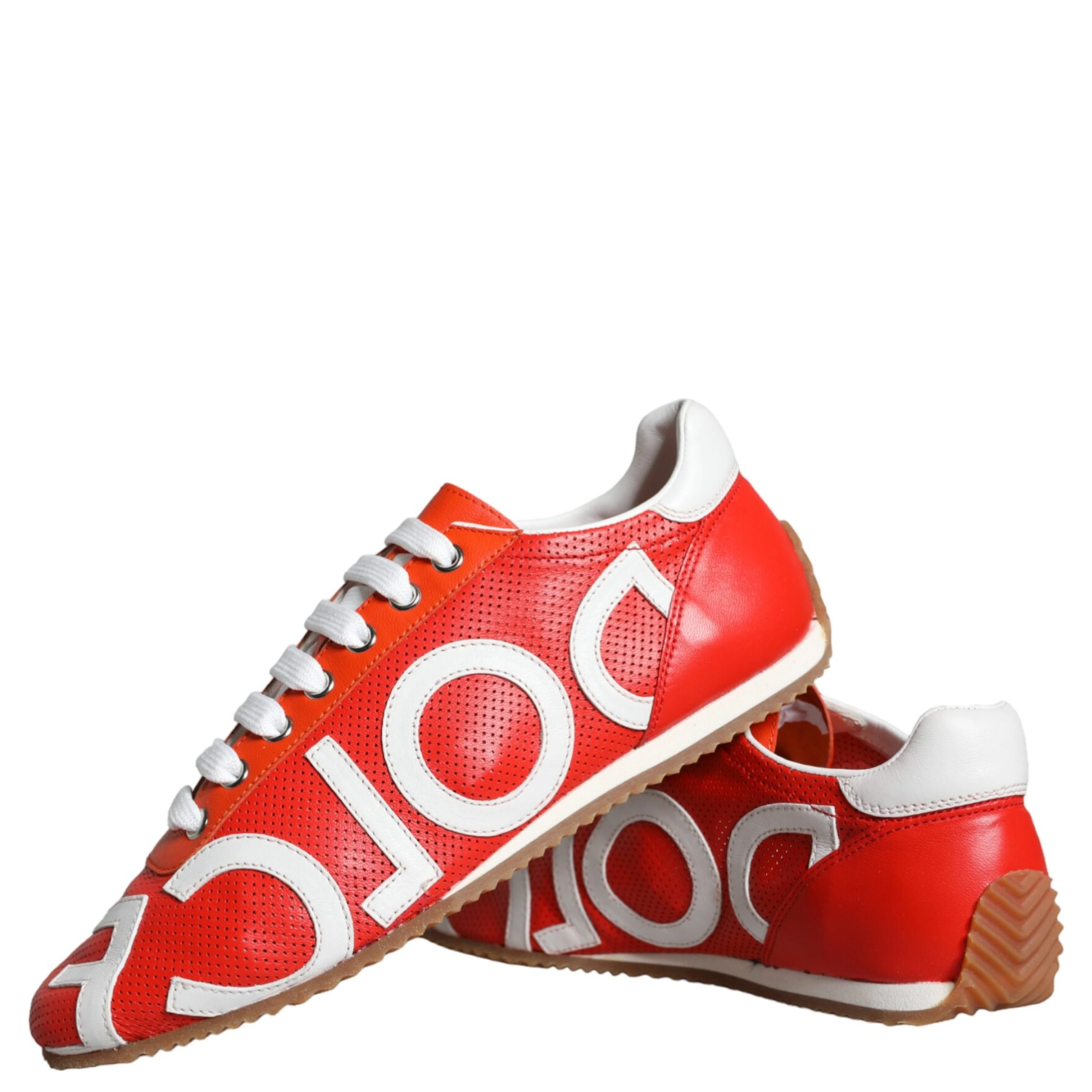 Red White Leather Logo Casual Sneakers Shoes