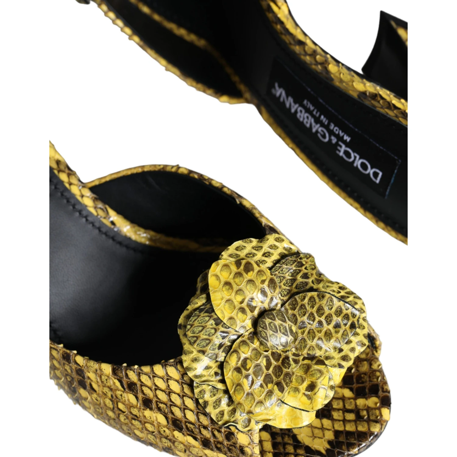 Yellow Leather Block Heels Slides Shoes