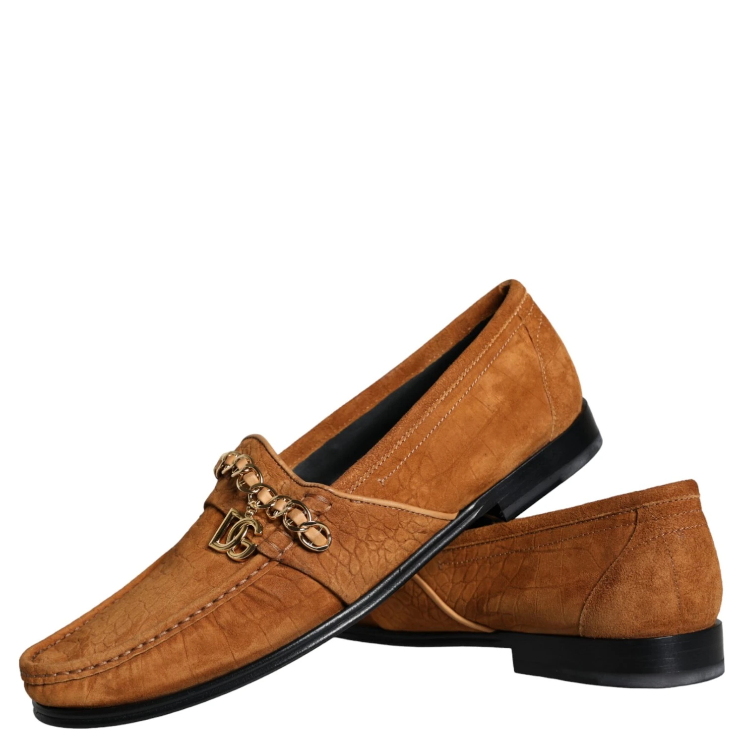 Brown Velvet Leather Logo Mocassin Slip On Shoes