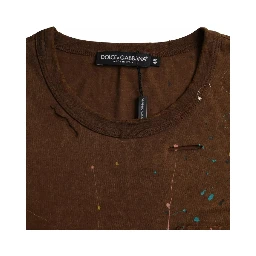 Brown Color Splash Cotton Crew Neck T-shirt
