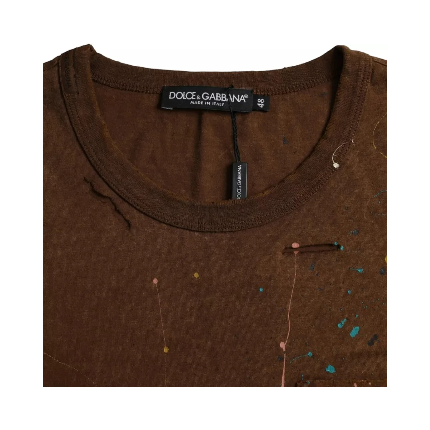 Brown Color Splash Cotton Crew Neck T-shirt