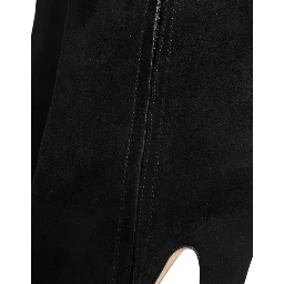 Black Suede Leather Mid Calf Boots Shoes