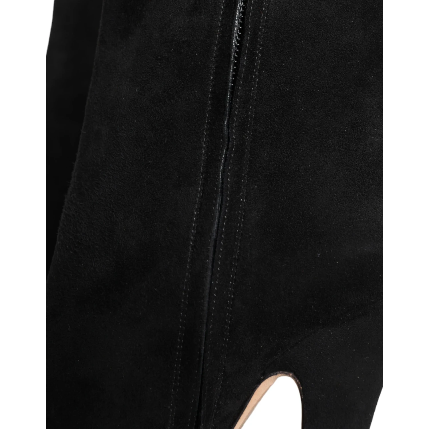 Black Suede Leather Mid Calf Boots Shoes