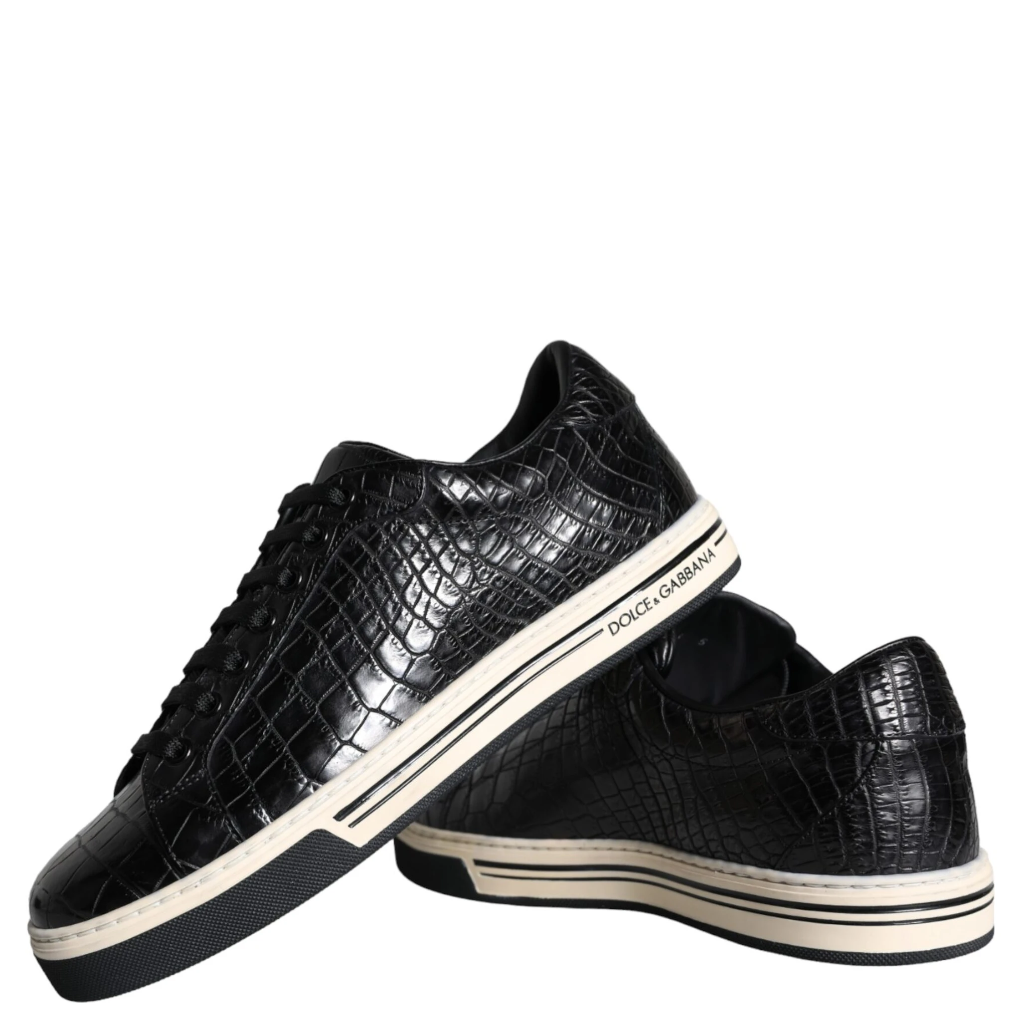 Black Leather Men Low Top Sneakers Shoes