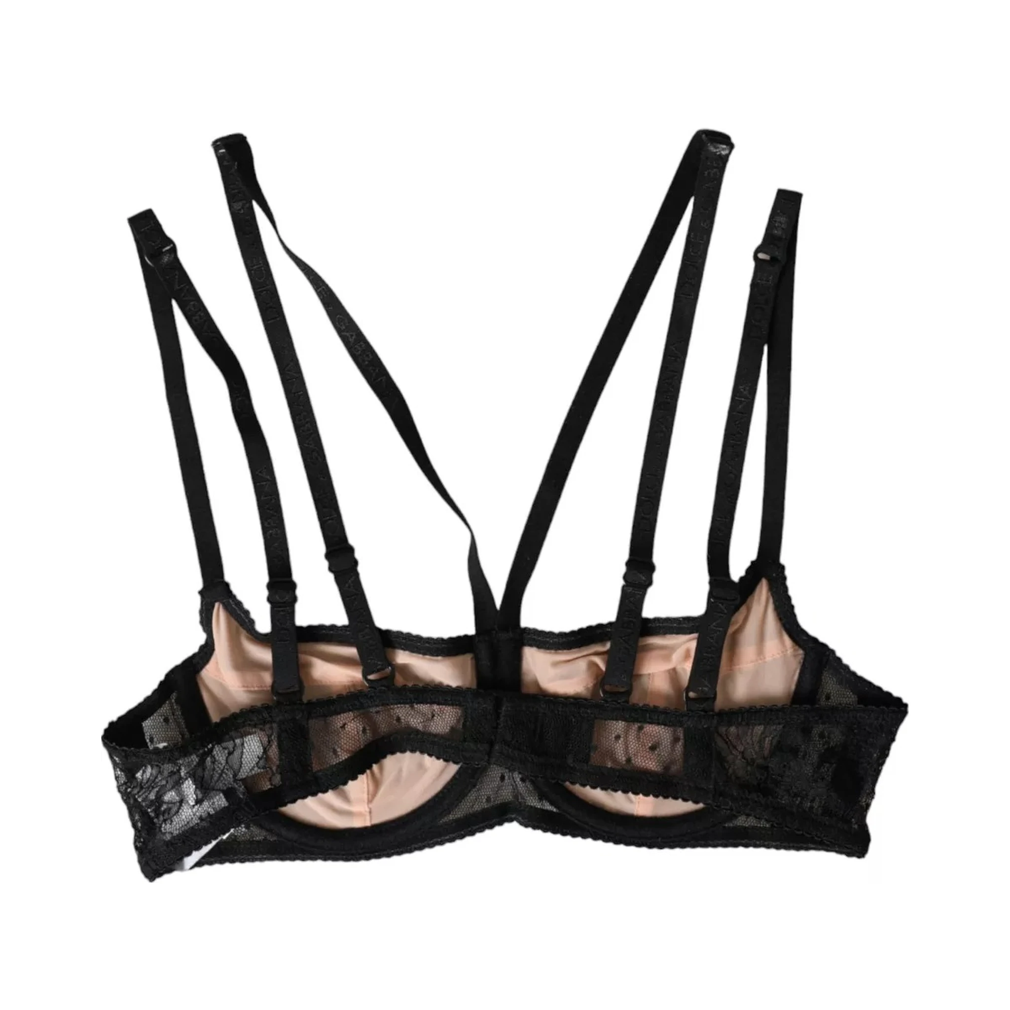 Black Floral Lace Nylon Balconcino Bra Underwear