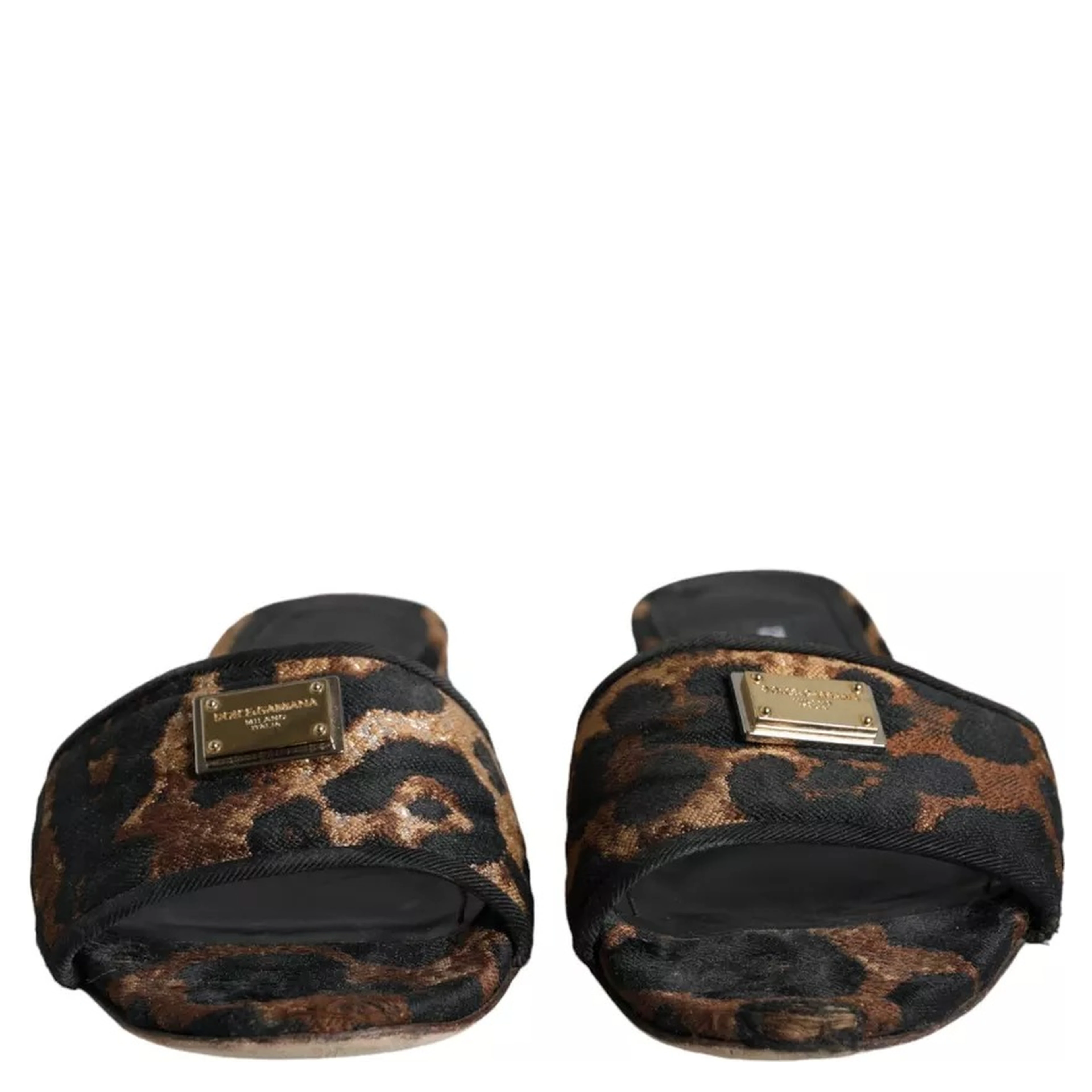 Brown Leopard Logo Slides Flats Sandals Shoes