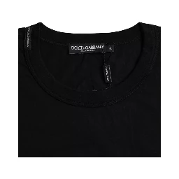 Black Logo Embossed Cotton Crew Neck T-shirt