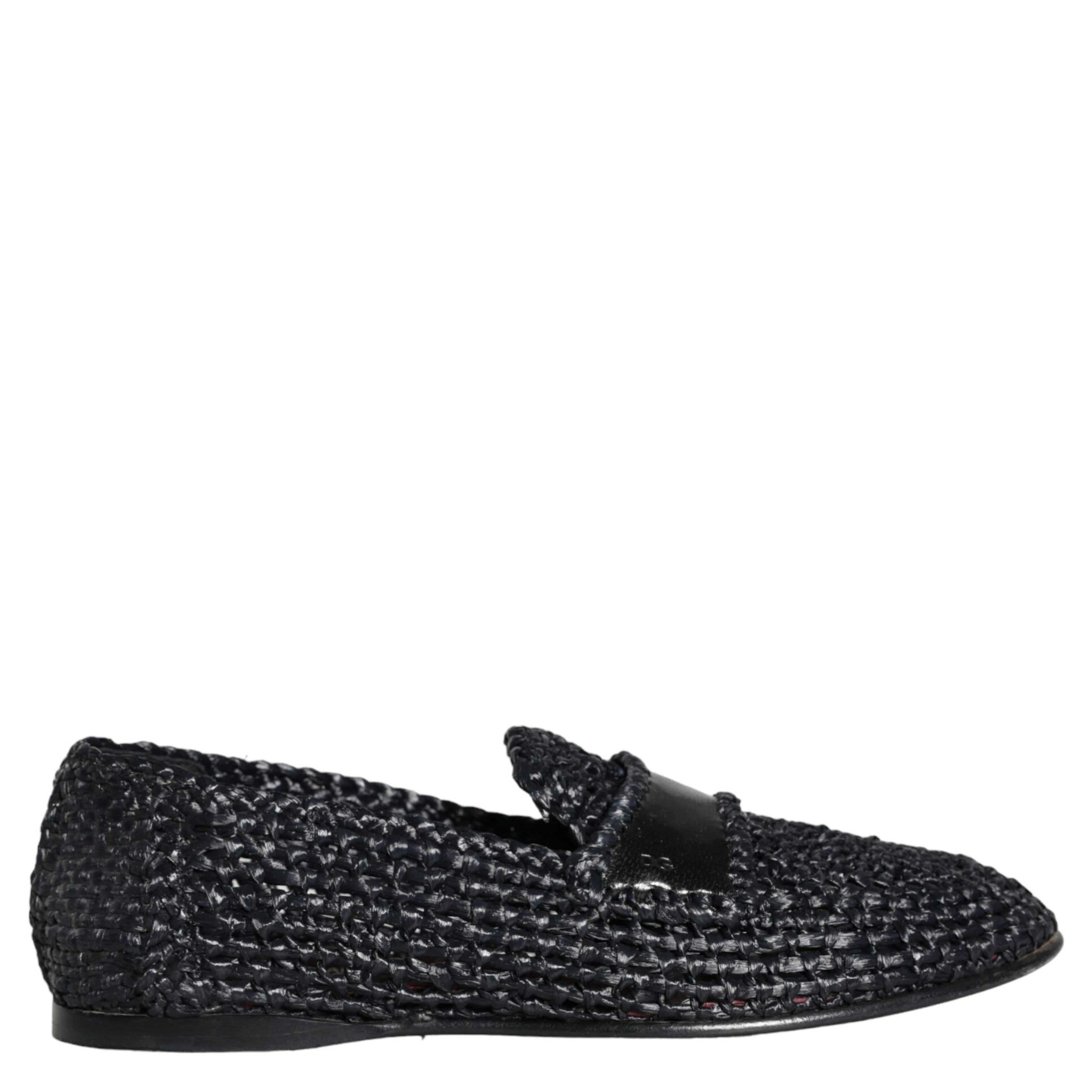Black Woven Raffia Slip On Loafers Men Shoes