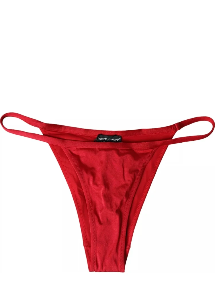 Red Nylon Stretch Beachwear Swimwear Bottom Bikini