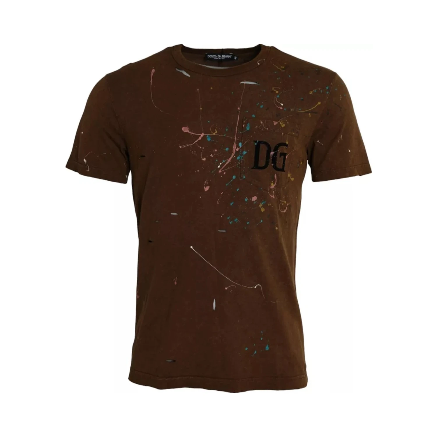 Brown Color Splash Cotton Crew Neck T-shirt