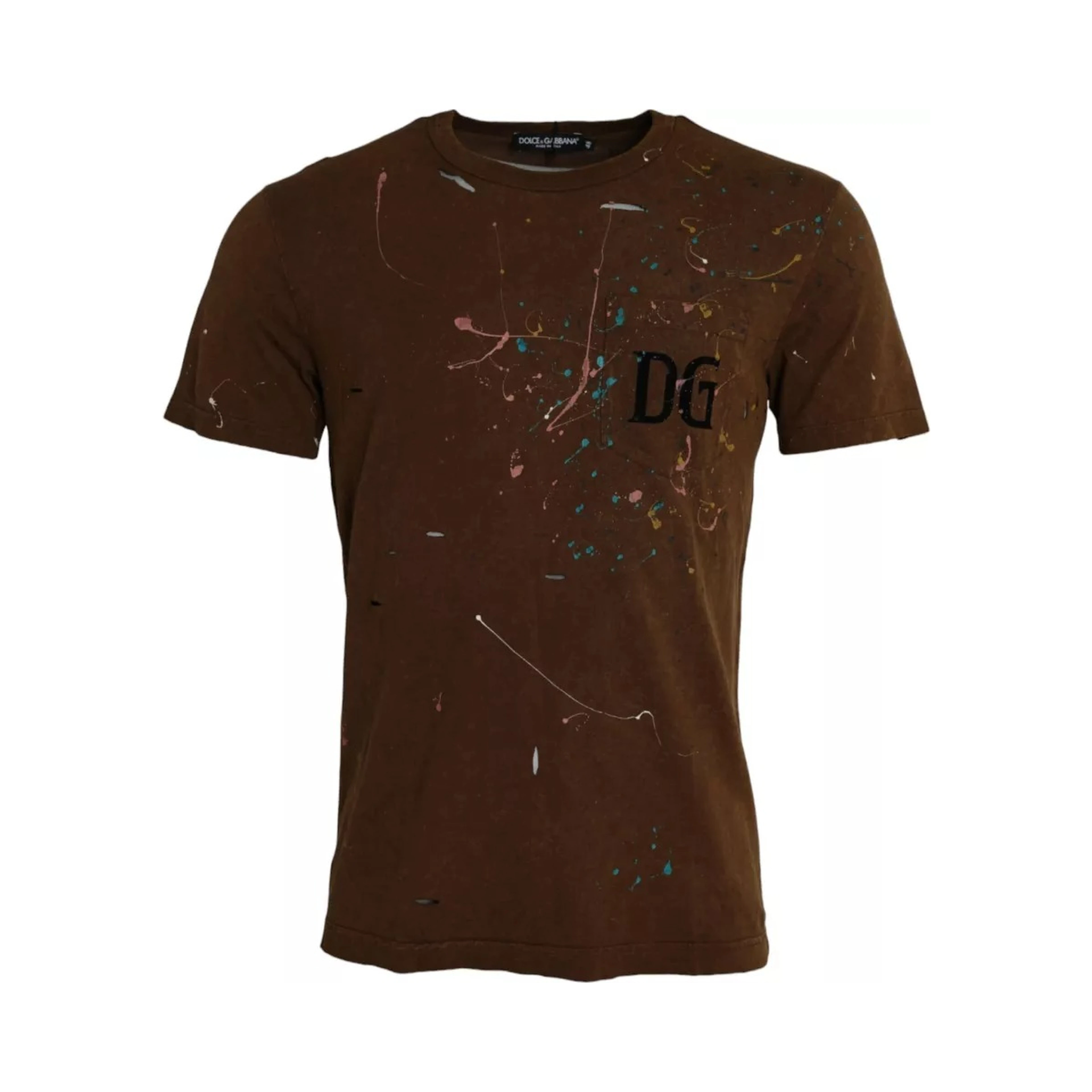 Brown Color Splash Cotton Crew Neck T-shirt
