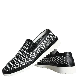 Black White Weaved Slip On Men Loafers Shoes