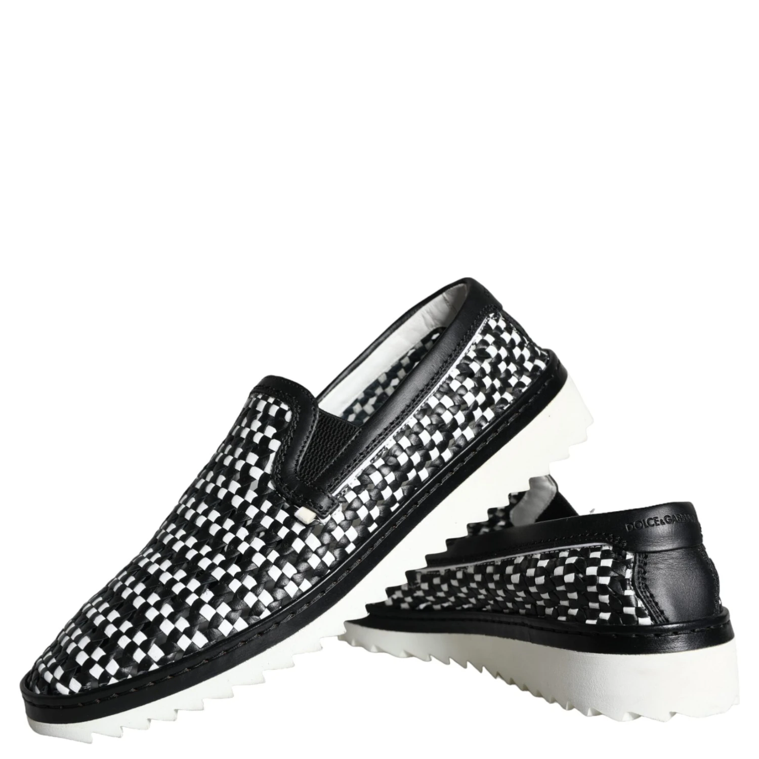 Black White Weaved Slip On Men Loafers Shoes