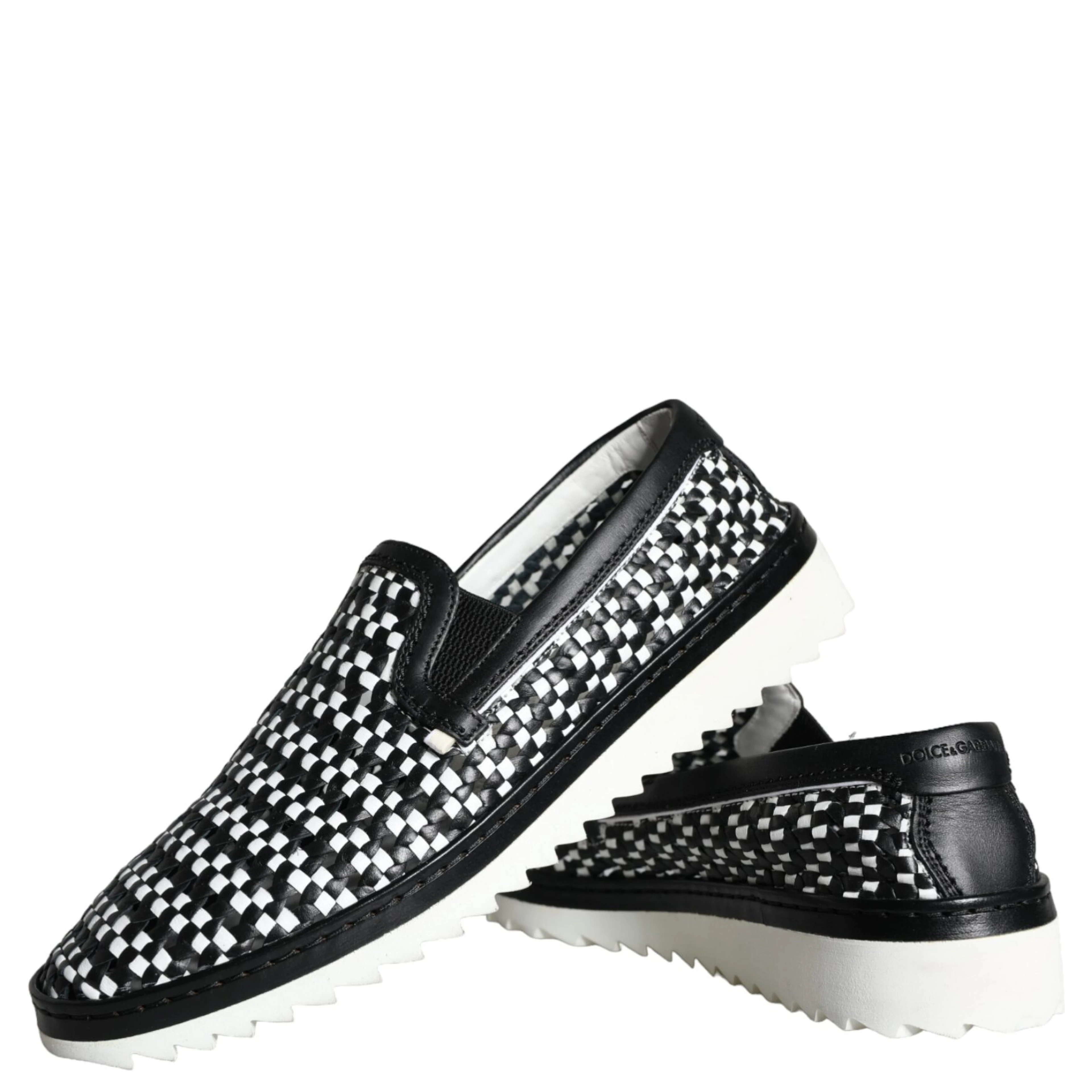 Black White Weaved Slip On Men Loafers Shoes