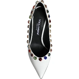 White Crystal Leather High Heels Pumps Shoes