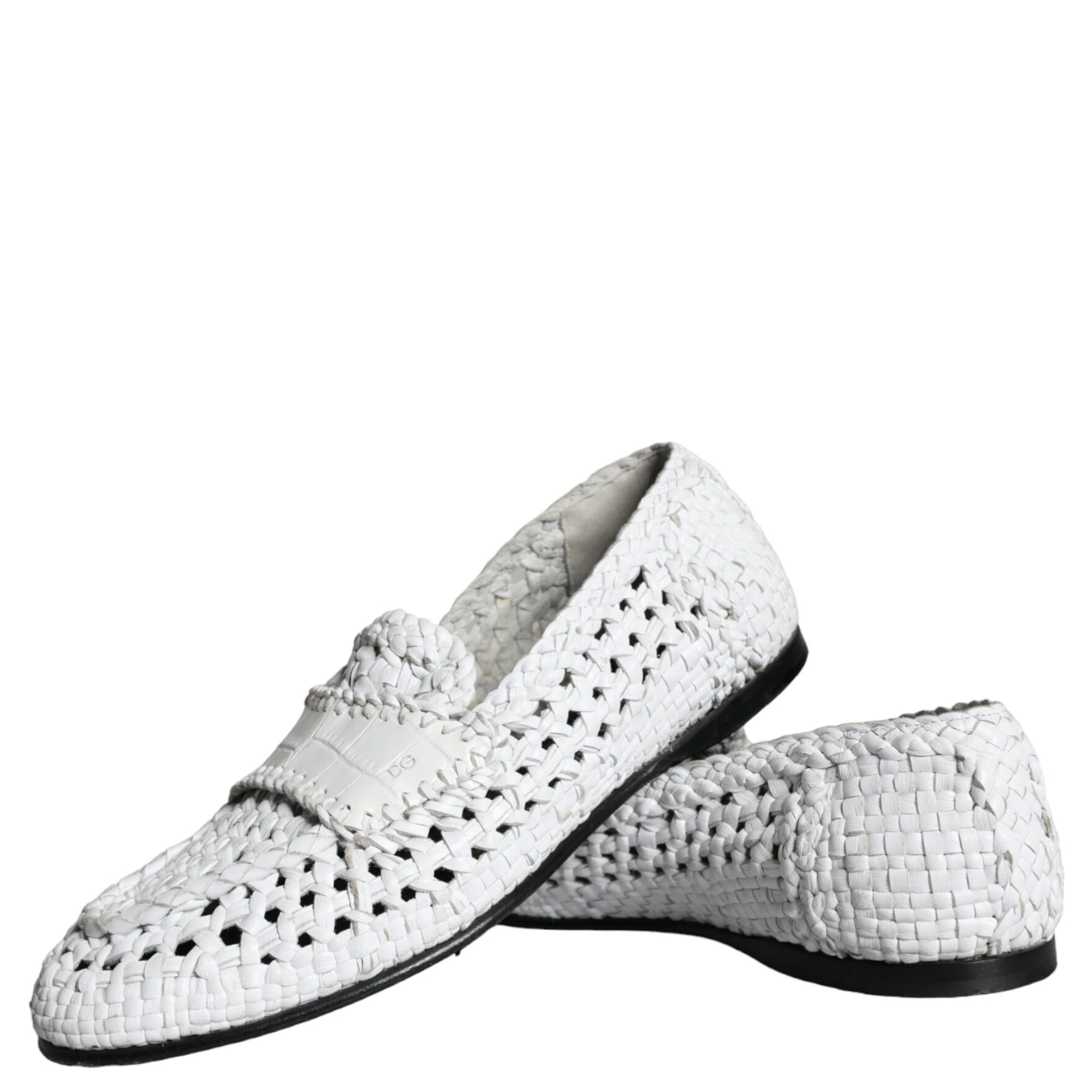 White Woven Leather Slip On Loafers Men Shoes
