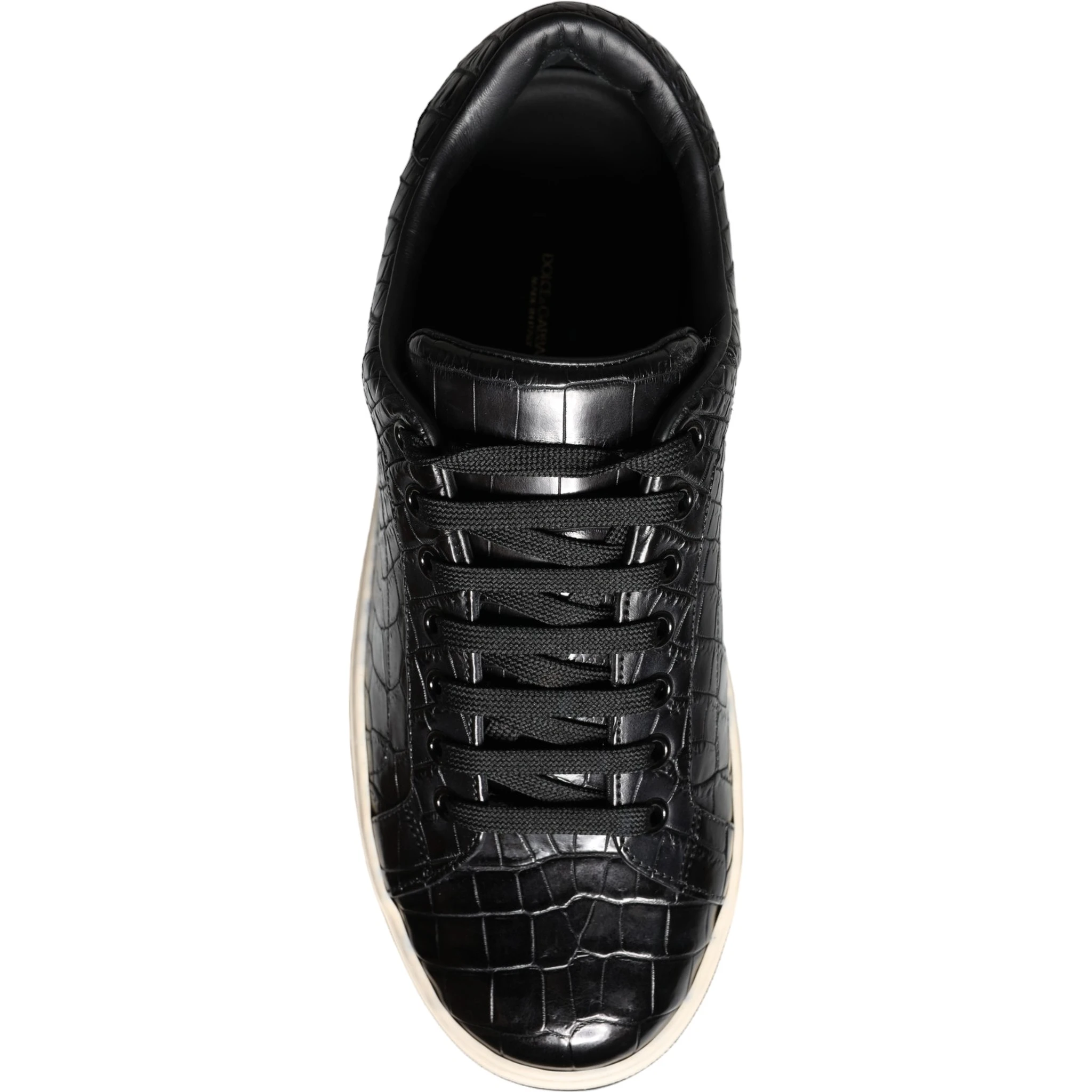 Black Leather Men Low Top Sneakers Shoes