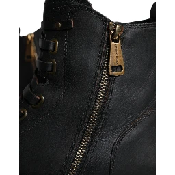 Black Lace Up Mid Calf Boots Men Shoes