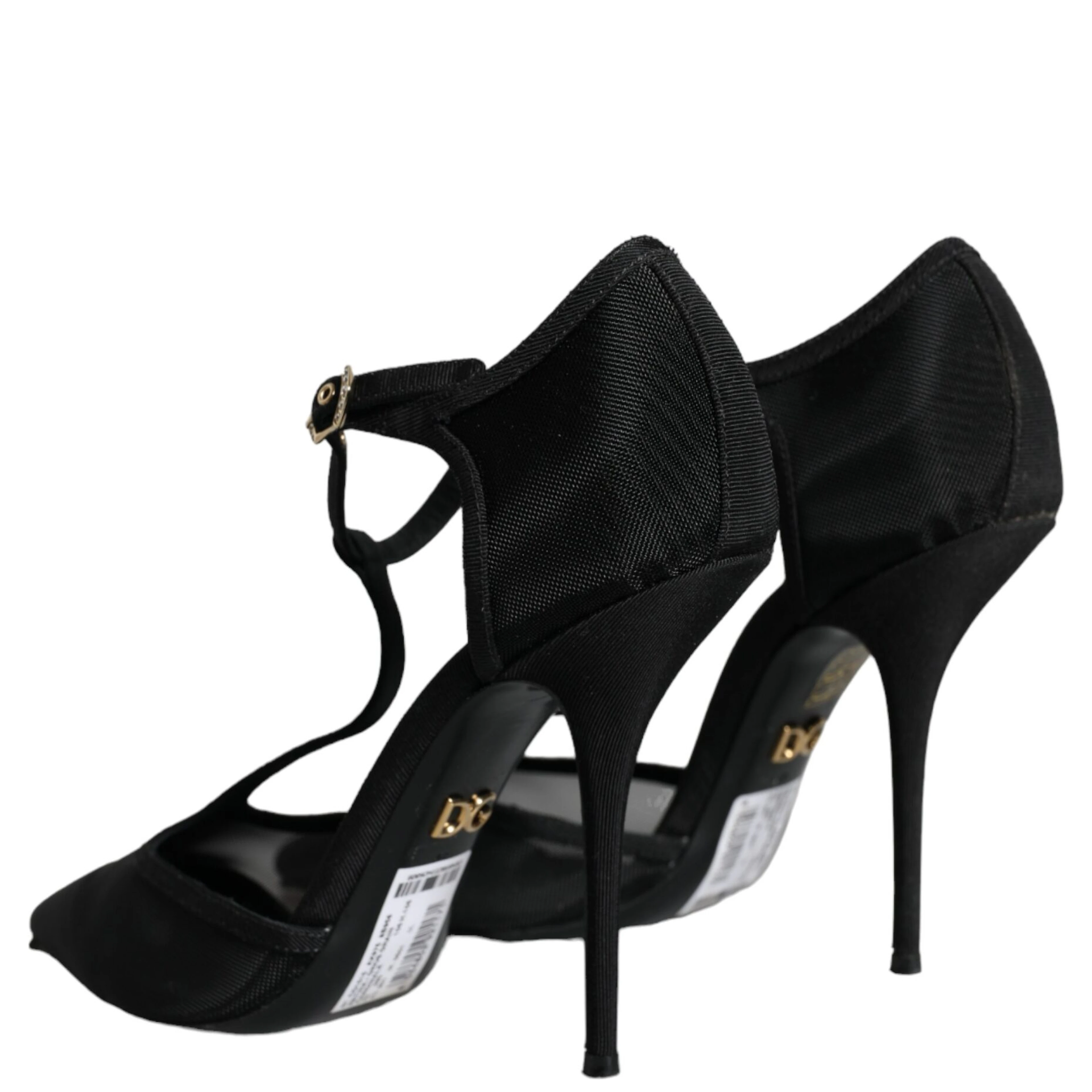 Black Mesh T-strap Stiletto High Heels Shoes
