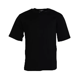 Black Logo Embossed Cotton Crew Neck T-shirt