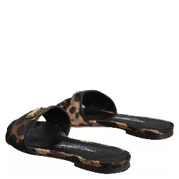 Brown Leopard Logo Slides Flats Sandals Shoes