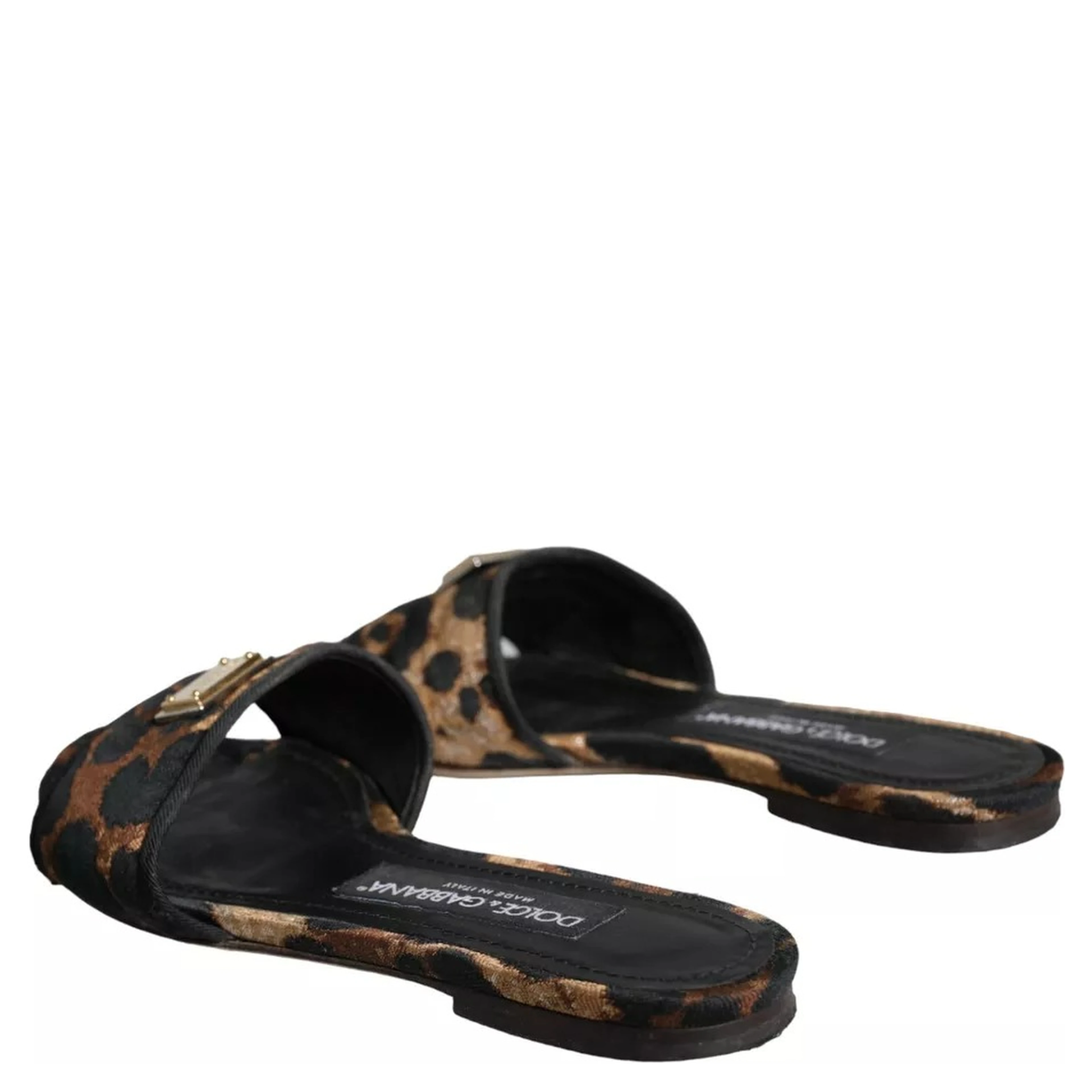 Brown Leopard Logo Slides Flats Sandals Shoes