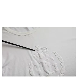 White Logo Embossed Cotton Crewneck T-shirt